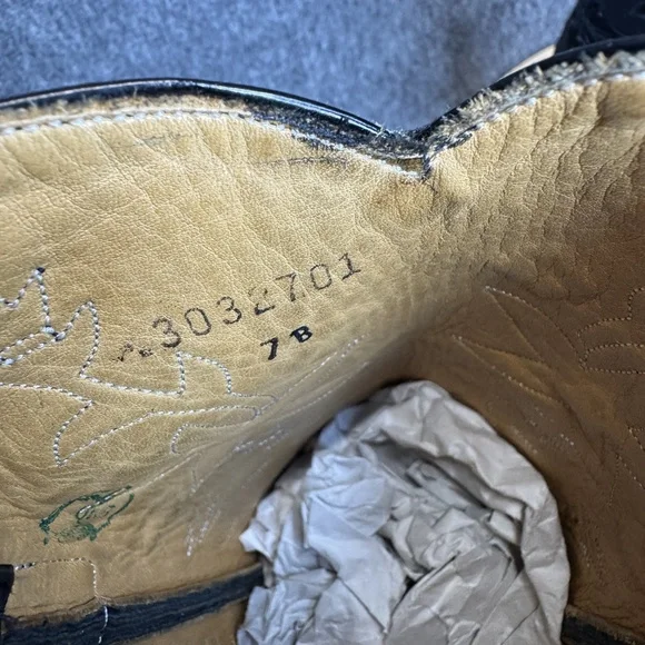 Liberty Boot Co Black Leather Cowboy Boots Sz 7B Tall Floral Cutout Western - Picture 12 of 15